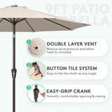 JEAREY 9FT Outdoor Patio Umbrella Outdoor Table Umbrella with Push Button Tilt and Crank, Market Umbrella 8 Sturdy Ribs UV Protection Waterproof for Garden, Deck, Backyard, Pool (Beige) JEAREY
