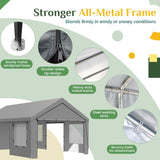 EROMMY 12' x 24' Heavy Duty Carport，Portable Garage with UV Protection & Steel Frame, Car Port with Removable Sidewalls, All-Season Car Canopy for Tractor, Truck, Boat, Outer Gray and Inner White EROMMY