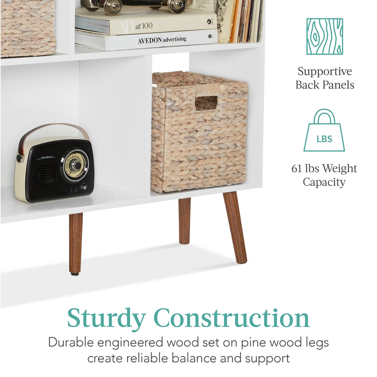 Best Choice Products 3-Tier Mid-Century Modern Wooden Bookcase, 6-Cube Organizer for Nursery, Kids Room, Living Room, w/Removable Back Panels, Pine Legs - White/Brown Best Choice Products