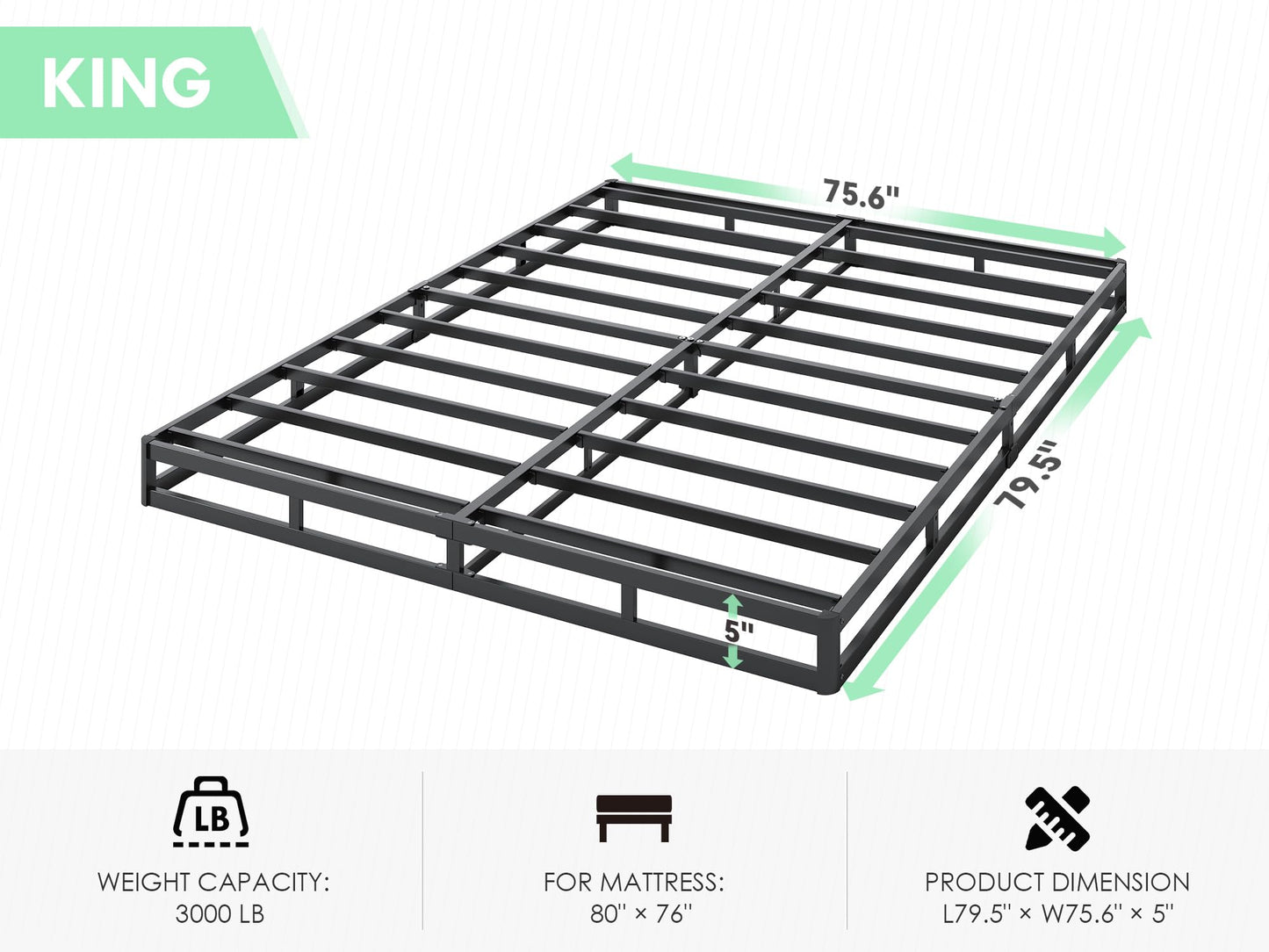 QEROMY King Box Spring - 5 Inch Low Profile Box Spring for King Bed, Sturdy Metal Frame Mattress Foundation, Easy Assembly, Quiet & Noise-Free