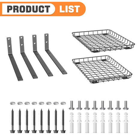TORACK 2-Pack 12x18 inch Wall-Mounted Shelves, Garage Wall Shelf for Closet & Laundry Room, Heavy-Duty Floating Shelves Hold Up to 60 lbs(Black) TORACK
