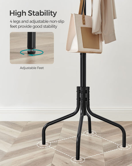 SONGMICS Coat Rack Freestanding, Metal Coat Rack Stand with 12 Hooks and 4 Legs, Coat Tree, Holds Clothes, Hats, and Bags, for Entryway, Living Room, Bedroom, Classic Black URCR031B01 SONGMICS