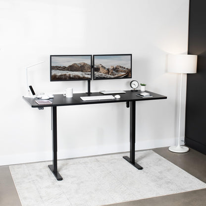 VIVO Electric Height Adjustable 71 x 30 inch Stand Up Desk, Active Workstation with Black Table Top, Black Frame, 2 Button Controller, DESK-KIT-0B7B - WoodArtSupply