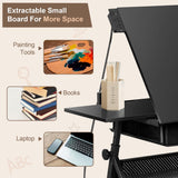 ZENY Adjustable Drafting Table with Stool, Tilting Drawing Desk Artist Table with Storage Drawers, Art Craft Workstation for Home Office Reading, Writing, Crafting (Black-with Outlet) ZENY
