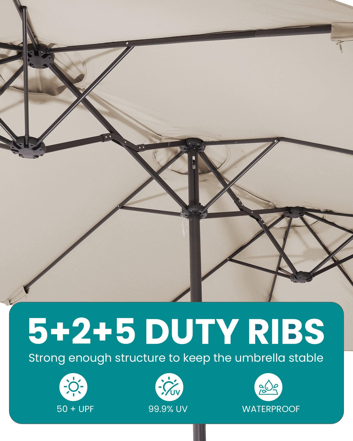 SERWALL 8-Piece Patio Dining Sets with 15FT Double Side Patio Umbrella, Outdoor HDPE Dining Furniture Set with Umbrella Hole Cut-Out Table and 6 Chairs, Black（Umbreall Base not Included） SERWALL