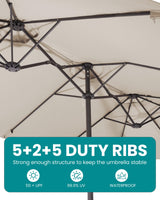 SERWALL 8-Piece Patio Dining Sets with 15FT Double Side Patio Umbrella, Outdoor HDPE Dining Furniture Set with Umbrella Hole Cut-Out Table and 6 Chairs, Coffee（Umbreall Base not Included） SERWALL