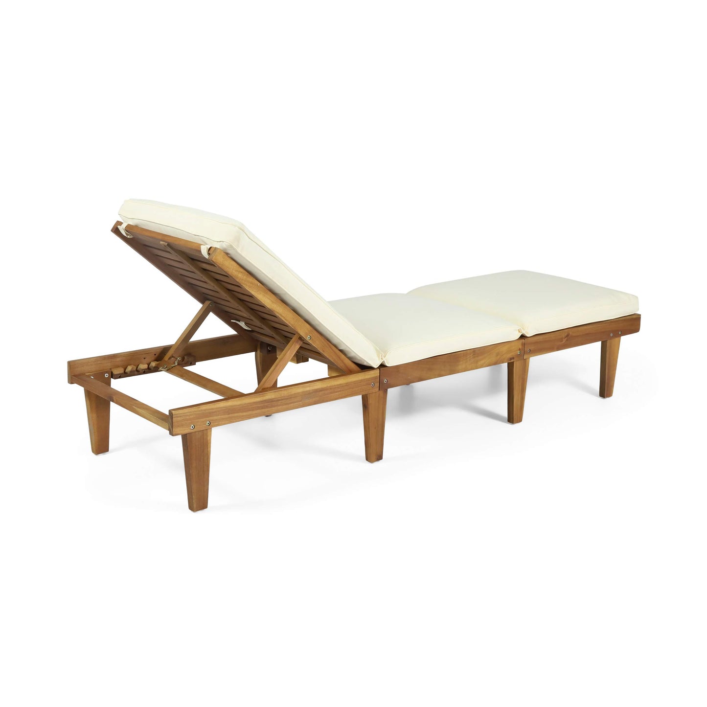 Christopher Knight Home Carlos Outdoor Acacia Wood 3 Piece Chaise Lounge Set, Teak Finish, Cream