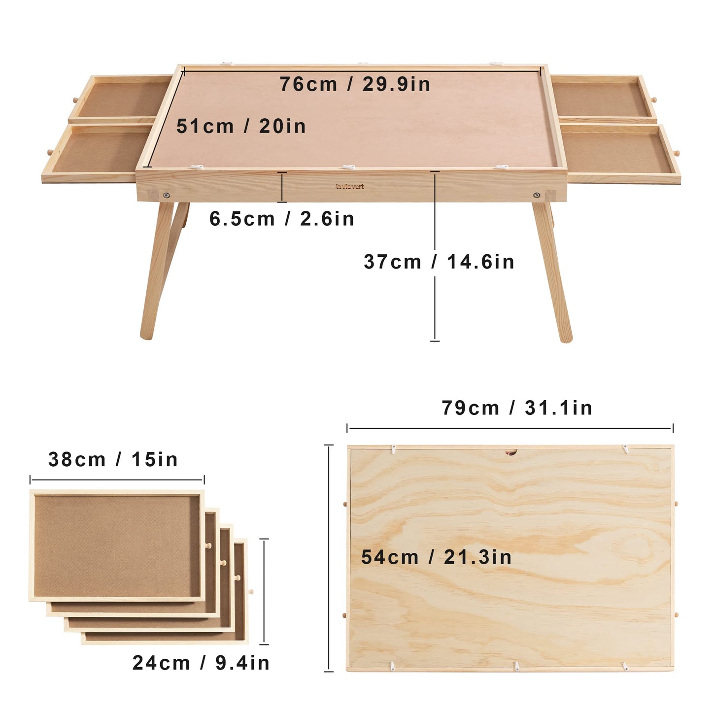 LAVIEVERT Jigsaw Puzzle Table with 4 Drawers & Cover, Wooden Puzzle Board for Adults & Kids, Portable Puzzle Plateau with Folding Legs & Non-Slip Tabletop for Games Up to 1000 Pieces