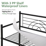 MallBoo 3-Tier Metal Freestanding Storage Shelf,Standing Bathroom Shelves with 3 x PP Shelf Liners and 4 x Hooks for Laundry Kitchen Office (Black) MallBoo