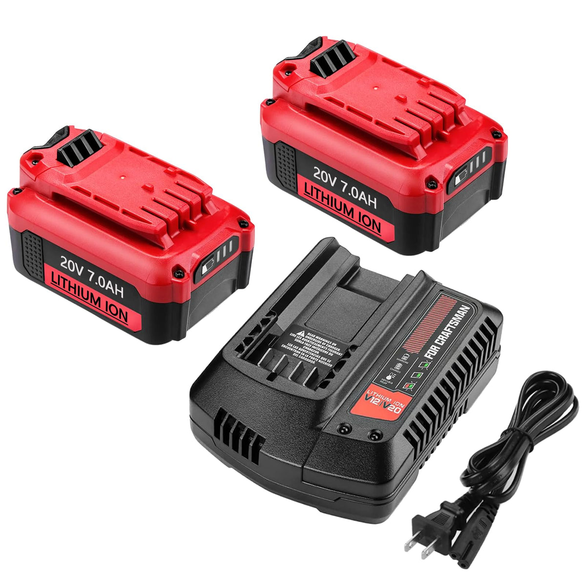 Upgraded 7000mAh V20 Battery and Charger Set Compatible for Craftsman 20V Battery Replacement CMCB204 CMCB205 CMCB202 CMCB202-2 CMCB201 CMCB206 CMCB209 CMCD700C with CMCB104 Charger Batryuic