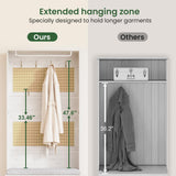 HOVANESTY Hall Tree with Bench and Shoe Storage, 5-in-1 Entryway Bench with Coat Rack, Padded Seat Cushion, 7 Tri-Hooks, Adjustable Shelf, Farmhouse Boho Furniture Organizer for Hallway, Rustic White HOVANESTY