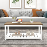 FOLUBAN Farmhouse Coffee Table with Storage Shelf, Rustic Vintage Wood Cocktail Table for Living Room, White FOLUBAN