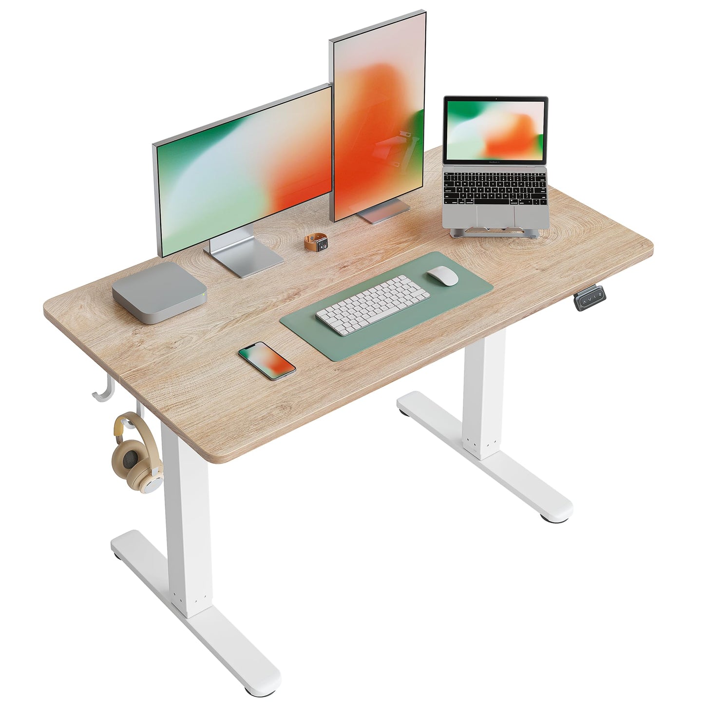 BANTI 55'' Standing Desk, Electric Stand up Height Adjustable Home Office Table, Sit Stand Desk with Splice Board, Oak