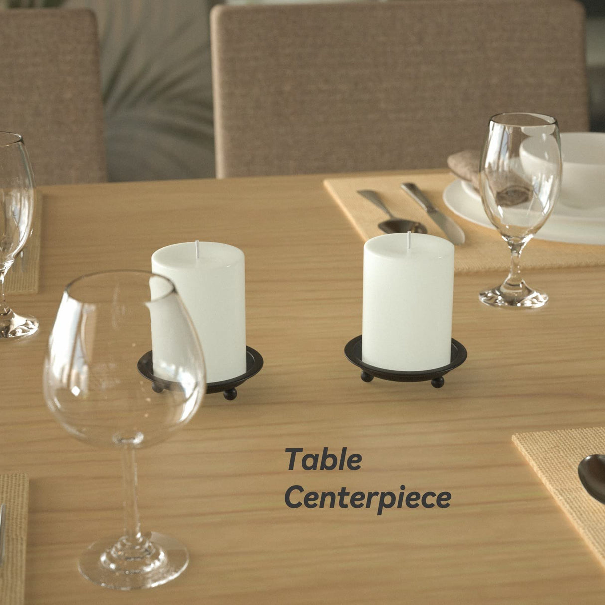 Thindolex Matte Black Iron Candle Plate, Set of 2, Metal Saucer Style Candle Holder for Pillar/Scented/Flameless/Ball Candles, Decorative Candle Stand for Table Centerpiece Thindolex