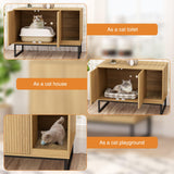 Cat Litter Box Enclosure, Fluted Hidden Litter Box Furniture with Scratch Pad and Metal Legs, Modern Enclosed Cat Cabinet, 31.5 x 17.7 x 21.7 Inches Indoor Pet House for Living Room, Washroom, Natural FiveWillowise