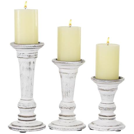 Deco 79 Wood Decorative Candle Holder Candle Stand, Set of 3 Candlestick Holder 6", 8", 10"H, White Deco 79