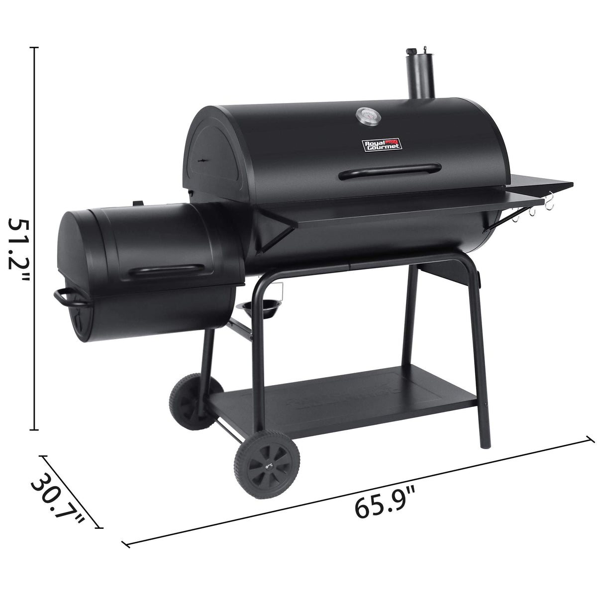 Royal Gourmet CC2036F Barrel Charcoal Grill with Offset Smoker, Outdoor Smoker with 1200 Sq. In. Cooking Area for Outdoor Barbecue Event , Black Royal Gourmet
