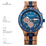 BOBO BIRD Mens Quartz Wooden Watches Stainless Steel Red Sandalwood Alloy Wood Watch for Male Classic Function Wristwatch Chronograph Luminous Hands (Blue) BOBO BIRD