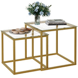 VILAWLENCE Coffee Table Set of 2, Modern Gold Glass Side Table, Metal Frame Square End Table, Center Tables Nesting Coffee Table for Living Room,Bedroom and Small Spaces VILAWLENCE