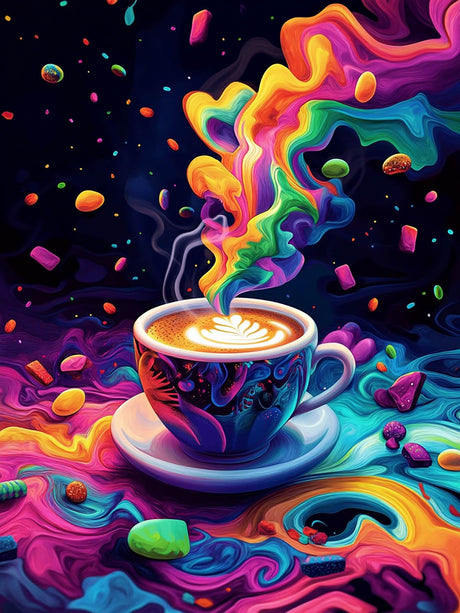 Yomiie 5D Diamond Art Kits for Adults, Colorful Coffee Diamond Painting Art DIY Full Round Drill Kits, Embroidery Rhinestone Diamond Crystal Craft Canvas Home Wall Decor 12x16 inch Yomiie