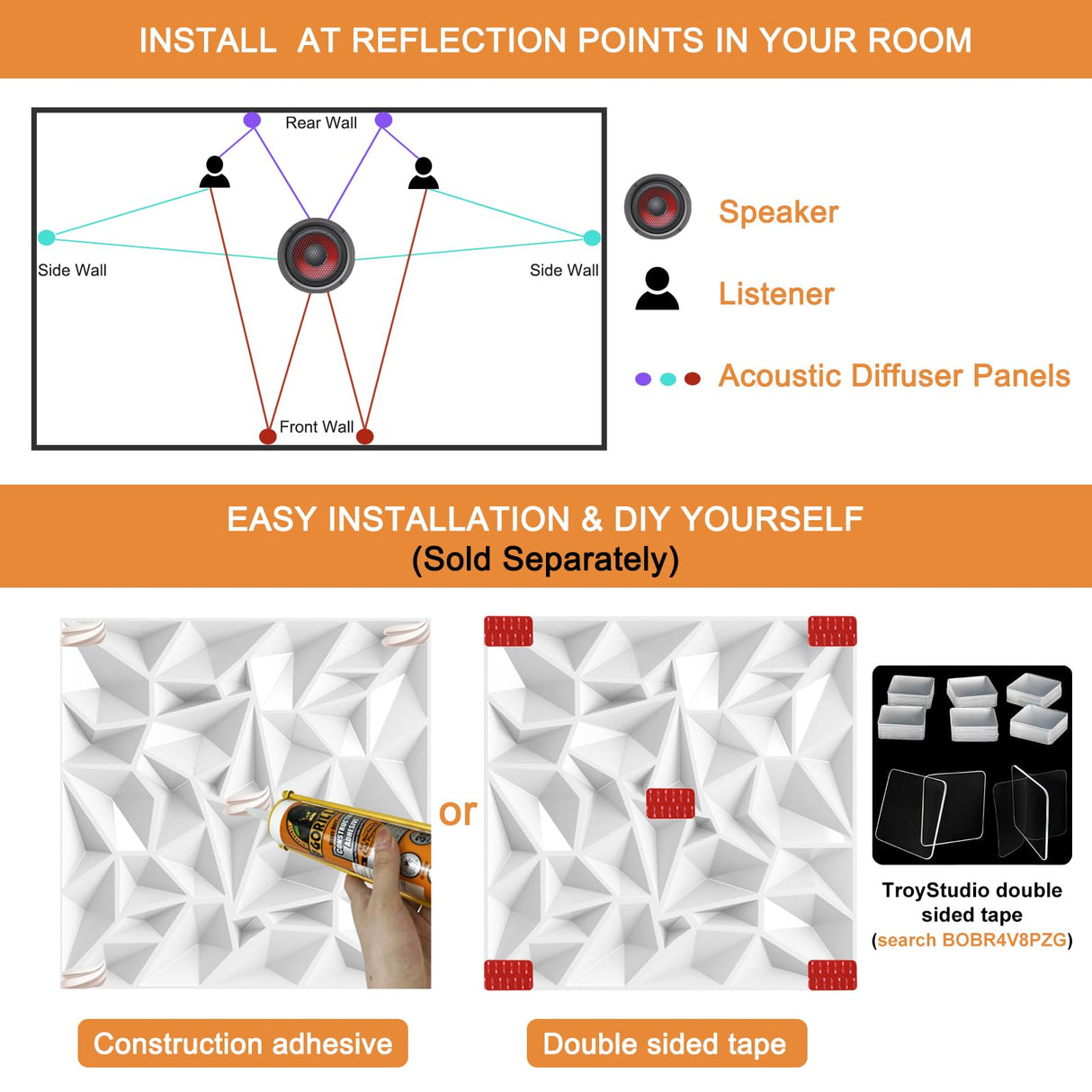 TroyStudio Acoustic Sound Diffuser Panels, 19.7 X 19.7 X 1 inches 12 Pcs White PVC Plastic 3D Wall Panel, Recording Studio Acoustical Treatment Diffusion panel, Art Decorative Ceiling Tiles TroyStudio