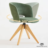 GrandNoor Mid Century Modern Swivel Accent Chair with Solid Wood Legs, Home Office Desk Chair No Wheels, Makeup Chair for Vanity, Upholstered Chair for Bedroom, Green GrandNoor