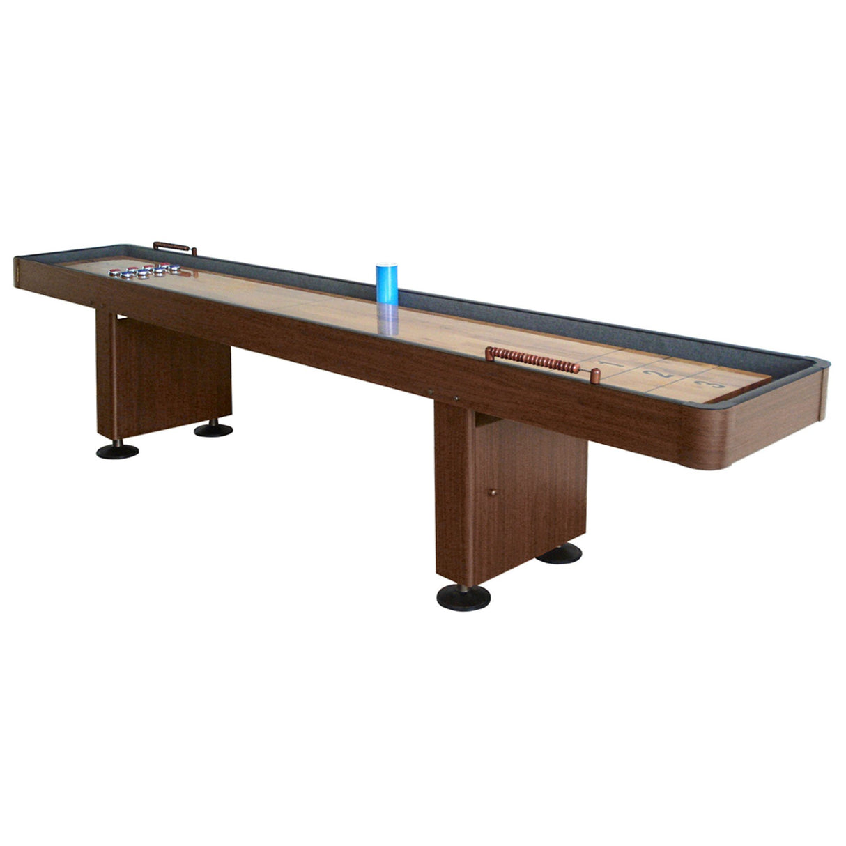 Hathaway Challenger 12-Ft Shuffleboard Table w Walnut Finish, Hardwood Playfield, Storage Cabinets Hathaway