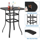 Yaheetech Metal Frame Patio Bar Table Tempered Glass, Height High Top Outdoor Pub Height Bistro Square Glass Side Table for Balcony Backyard Poolside, Black Yaheetech