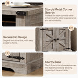 HOOBRO Farmhouse End Table Set of 2, Flip Top Large End Table with Charging Station, 23.6" Large Sofa Side Table with Barn Door, Square Nightstand with Open Storage, for Living Room, Greige HOOBRO