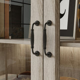 TAMUNE Display Cabinet with Lights, Bookcase Display Case Cabinet with 4 Glass Doors and 4-Tier Shelves, for Collectible, Grey Wood Grain 18.7" D x 68.5" W x 69.1" H TAMUNE