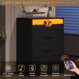 Hasuit Dresser with LED Lights for Bedroom, Tall Dresser with 3 Drawers and Pull-out Tray, Black Chest of Drawers Bedroom Storage Organizer, Dimensions 15.6" D x 21.7" W x 30.1" H Hasuit