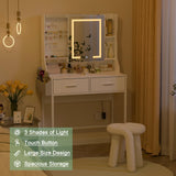 Uiithokyia White Vanity Desk, Makeup Vanity Table with Mirror LED Lights, Vanitys for Jewelry Organizer, 2 Storage Drawers, and Side Pockets Hair Tools Storage, Bedroom Vanity Table for Women, Girls Uiithokyia