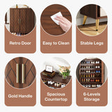 Tribesigns Walnut Shoe Cabinet with Doors, 6-Tier 24 Pairs Shoe Storage Cabinet for Entryway, Wooden Entryway Shoe Cabinet with Adjustable Shelves for Living Room, Bedroom (Walnut, Gold Legs) Tribesigns