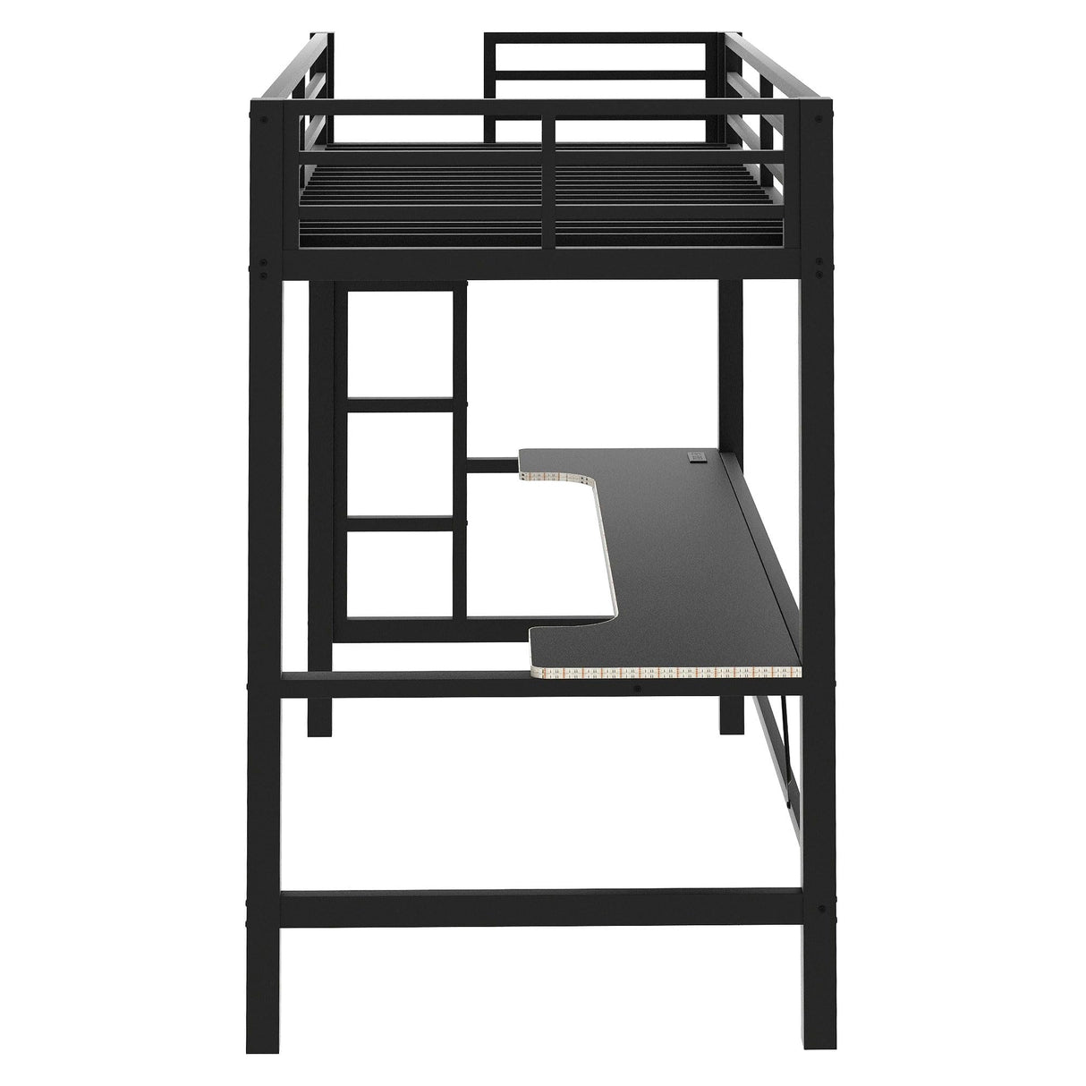 RuiSiSi Twin Size Metal Loft Bed with LED Light and Desk, Black Loft Bed with Storage for Kids, Noise Free RuiSiSi