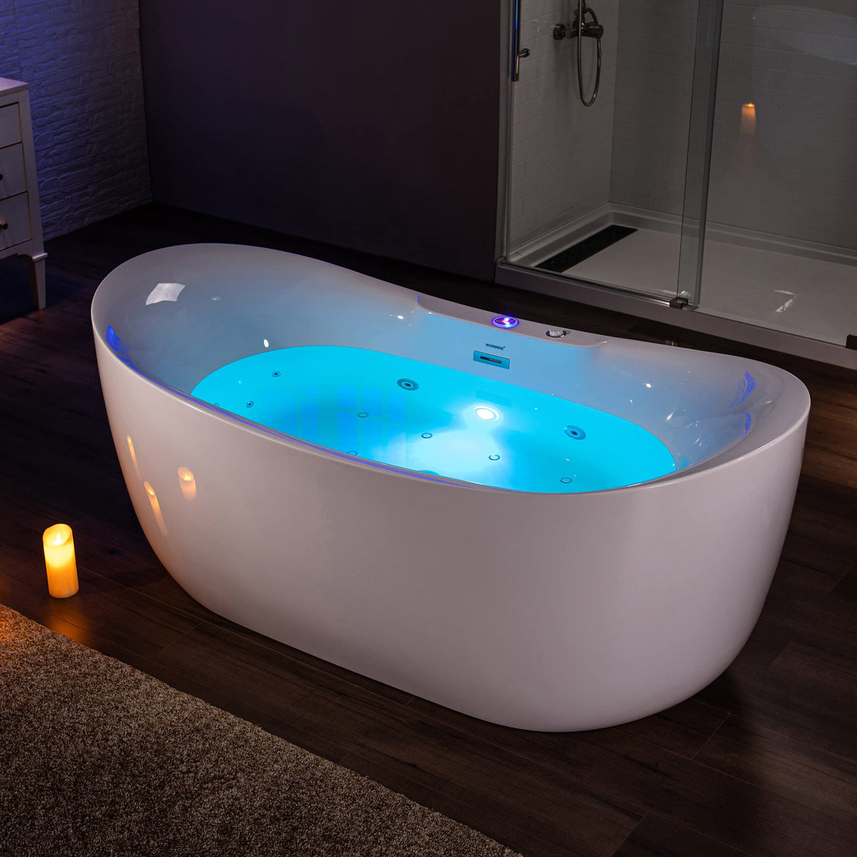 WOODBRIDGE 72" x 35-3/8" Whirlpool Water Jetted and Air Bubble Freestanding Heated Soaking Combination Bathtub with LED control panel, BJ400 WOODBRIDGE