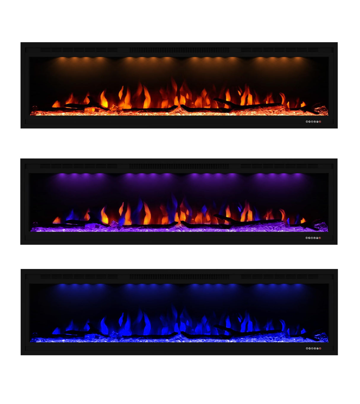 Masarflame Luxurious 60" Electric Fireplace, Wall Mounted&in Wall Recessed Fireplace Heater, Adjustable Flame Color & Top Light, Remote&Touch Control with Timer&Thermostat, Log & Crystal Set Masarflame