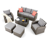 HOMREST 6 Pieces Patio Furniture Sets, All Weather Wicker Patio Conversation Sets with Storage Glass Coffee Table, Outdoor Sectional Sofa w/Ottomans, Cushions & Pillows for Garden, Lawn, Balcony HOMREST