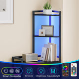 HOOBRO 5-Tier Corner Shelf Stand, Corner Shelf with LED Light, 56.3" Tall Corner Bookshelf, Display Rack Storage Organizer with Table, for Small Spaces, Living Room, Entryway, Black BB69DCJ01 HOOBRO