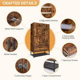 VINGLI Armoire, Wardrobe Closet with Hanging Rod, Bedroom 71" Freestanding Wardrobe Cabinet with Doors, Adjustable Shelves and Drawer, Open Compartment, Rustic Brown VINGLI