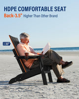 POWERWOOD Modern Adirondack Chair, Oversized HDPE Folding Adirondack Chairs Wood Texture, Higher Back Weather Resistant Outdoor Adirondack Chair Set with Cup Holder, Plastic Fire Pit Chairs (Black) POWERWOOD