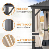 Warmally 12' x 16' Hardtop Gazebo, Outdoor Permanent Gazebo with Galvanized Steel Double Roof Canopy, Aluminum Frame Pavilion with Netting and Curtains for Patio, Deck, Backyard, Lawn and Gardens Warmally