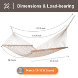 SUNCREAT Hammocks Traditional Rope Double Hammock with Hardwood Spreader Bar and Carrying Bag, 450 lbs Capacity, Natural SUNCREAT