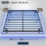 Bigu Floating Bed Frame King with Bedside Tables, Charging Station and LED Lights Metal Platform, Black Bigu
