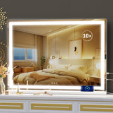 Gvnkvn Makeup Vanity Mirror with USB Charging Port 28" x 22" Large LED Makeup Mirror, Desk Mirorr with Lights, Light up Mirror with 10X Magnification and, Dimmable 3 Modes, Touch Control White Gvnkvn