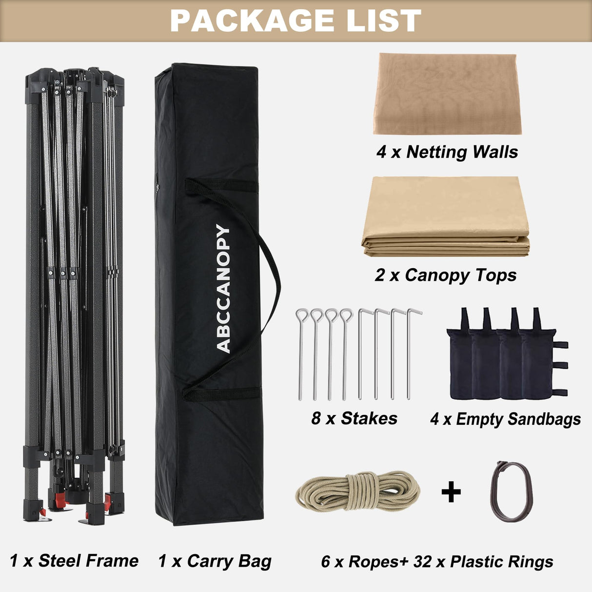 ABCCANOPY 13x13 Pop Up Gazebo, Outdoor Canopy Tent, Instant Screened Shelter with Mosquito Netting for Patio, Garden, Backyard, Party, Camping (Khaki) ABCCANOPY