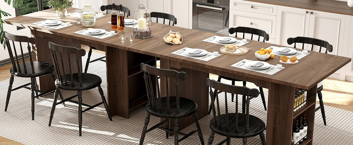 GarveeHome 63 Inch Farmhouse Dining Table with 4 Storage Shelves, Seats 4-6, Rustic Wooden Rectangle Kitchen Table for Dining Room, Living Room, Eazy Assembly, Walnut GarveeHome