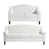 SUJOUCRAFT Chesterfield Camelback Loveseat & 3-Seater Sofa, Living Room Soft Fabric Sofa Couch Set, Mid-Century Elegant Sectional Couches with Deep Seat Tufted Backrest (Velvet-Camelback-2+3, White) SUJOUCRAFT