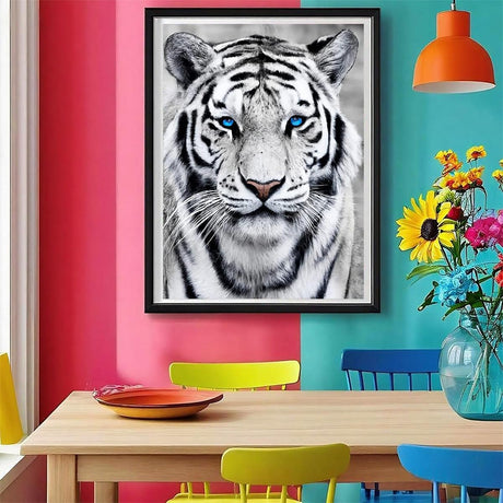 Amz Camel Diamond Painting Kit, 30x40cm White Tiger Portrait Wildlife Art, Round Drill DIY Craft for Adults, Majestic Animal Decor Gift Amz Camel