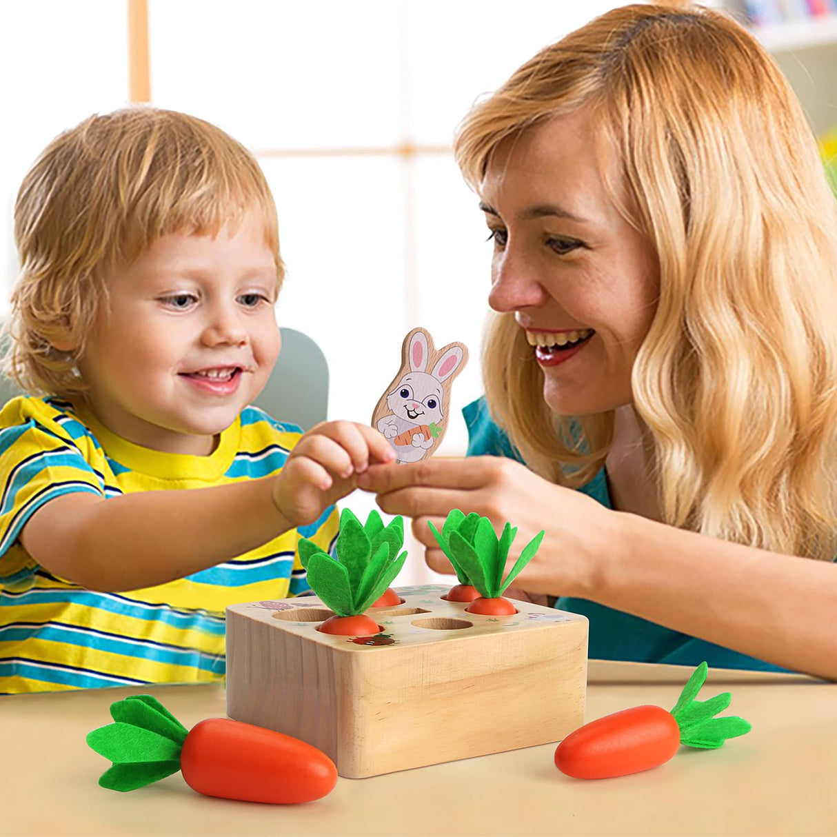 SKYFIELD Carrot Harvest Game Wooden Toy for Baby Boys and Girls 1 2 3 Year Old, Educational Shape Sorting Matching Puzzle Gift Toy with 7 Sizes Carrots.Great Montessori Toy for Toddlers 1-3 SKYFIELD