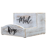 MyGift Shabby Whitewashed Solid Wood Mail Holder and Key Organizer Entryway Storage Tray with Cursive Mail and Keys Word Design, Office Desktop Organizing Bin MyGift